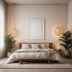 A blank White Frame mock up in a serene meditation room with cushions, candles, and calming decor. 