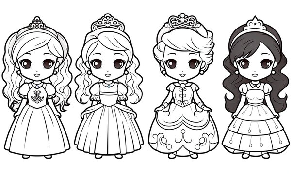 A group of little girls in princess dresses