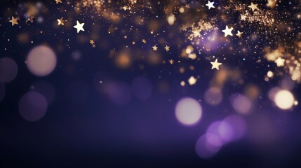 golden stars on a dark blue and purple background with sparkles.