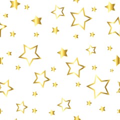 Gold flying stars, trendy seamless pattern. Festive decor, gold sparkles confetti on a white background. for print, postcard, paper, banner. art  illustration.