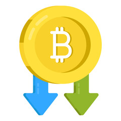 Downward arrows with btc symbolizing concept of bitcoin loss

