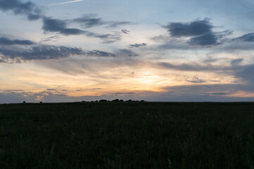 Sunset sky. View of the sun and clouds. View of the sky in the evening.