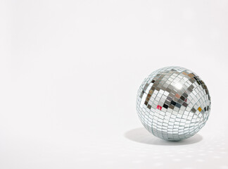 Mirror shining disco ball isolated. Copy space for text. Concept of party and celebration.