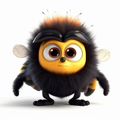 Fototapeta premium Fluffy bumblebee, funny cute cartoon 3d illustration on white background, creative avatar 