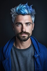 Obraz premium Handsome Man with Platinum and Blue-Tinted Hair