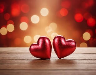 Fototapeta premium red hearts on wooden background