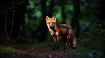 Naklejka na ściany i meble Sunlit Fox: Red Fox in Forest Thickets
