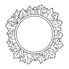 Frame of leaves, background, coloring page. Black and white vector illustration.