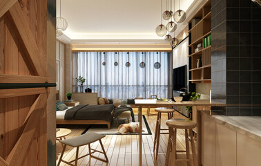 3d render of modern loft apartment interior
