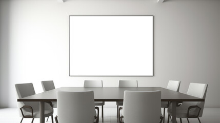 Minimalist office meeting room with blank poster frame. Modern design. Generative AI