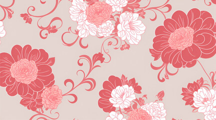 Seamless Pattern of Pink and White Flowers on a Beige Background