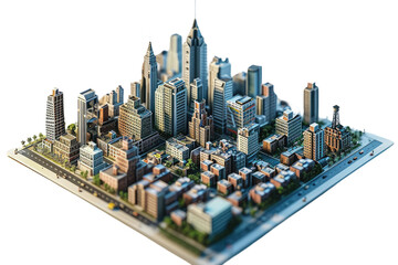 Gigapixel Standard Scale 3D Representation of Miniature Isometric City On Transparent Background.