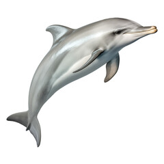 A swimming dolphin is cut out on a transparent background. Dolphin swims on a white background. Dolphin design element for insertion into aquarium design.