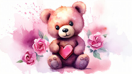 Watercolor cute teddy bear