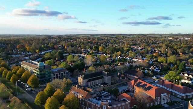 Aerial view of Letchworth Garden City of England During sunset