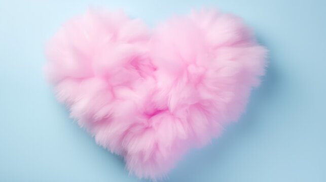 Colorful heart shape cotton candy, pastel color background. top view