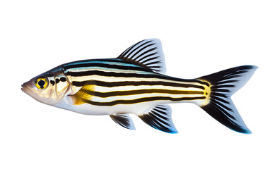 Striking Zebrafish: An Exploration of Contrasting Stripes Isolated on Transparent Background PNG.