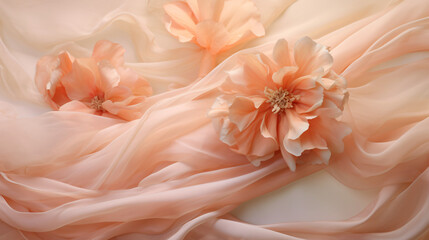 Peach coloured delicate flowers and silky fabric