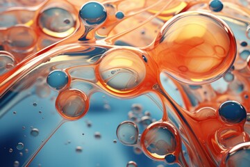 Abstract 3d render liquid bubbles background- Colorful oil bubbles and drops. - obrazy, fototapety, plakaty