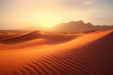 Fototapeta na wymiar Vast desert landscape bathed in the golden light of sunset, with rolling sand dunes creating a tranquil and majestic scene
