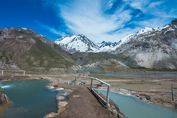 View of some natural pools at Termas Colina (Spa Hills) - Cajon del Maipo, Chile
