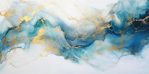 Abstract marble background, White, blue, Cyan, blue agate texture with thin gold veins.