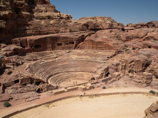 Roman amphitheatre, Petra historic and archaeological city carved from sandstone stone, Jordan, Middle East