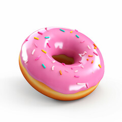 Pink donut icon isolated on white background. 3d illustration