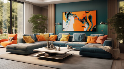 modern interior in complementary colors