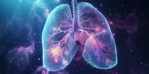 Holographic concept of lung cancer display, lung disease, treatment of lung cancer - obrazy, fototapety, plakaty