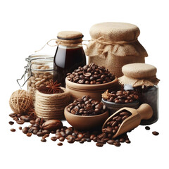 Obraz premium Coffee beans isolated transparent background Ai generative.