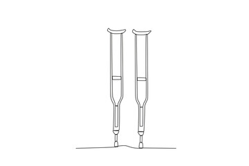 Single continuous line drawing of crutches. Equipment for doctor examining patient heart beat condition. Medical health care service excellence concept. Modern one line draw design vector graphic illu