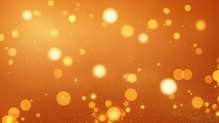 Orange background with golden sparkling particles and bokeh lights. background with gold foil texture - obrazy, fototapety, plakaty