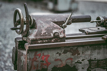 Close up to detail of soviet style old machines