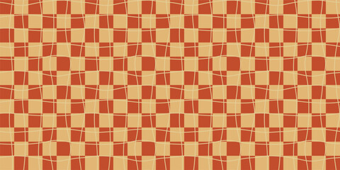 A retro style seamless pattern with a 60-70s aesthetic design and checkered vector background. Print surface for textiles, wrapping, and webs.