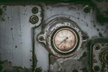 Close up to detail of soviet style old machines