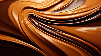 A dynamic caramel chocolate backdrop with waves and curves, capturing the fluidity and richness of melted chocolate and caramel Ai Generative