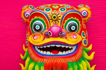 Mask of a red Chinese Dragon prepared for Chinese New Year festivities and celebrations