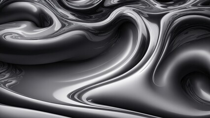Gray and black colors 3d rendering of abstract wavy liquid background