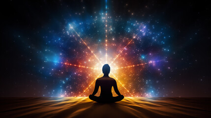 Fototapeta premium Sasarara chakra with meditation human in lotus pose
