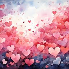 Valentine hearts background. Purple and pink watercolor illustration