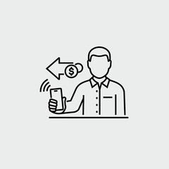 Man Using Electronic Mobile Smartphone Payment Method Vector Line Icon