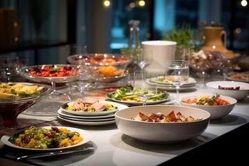 Foto op Plexiglas テーブルの上にあるたくさんの料理 © TECHD