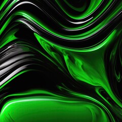 Green and black colors 3d rendering of abstract wavy liquid background