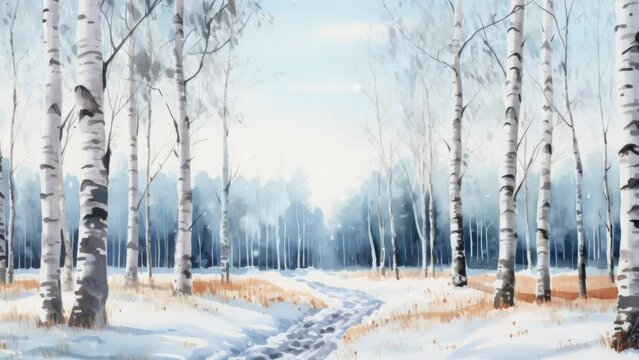 Birch trees in the forest watercolor. winter spring snow png like style - Created using AI Generative Technology