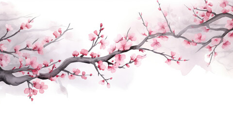 Fototapeta premium Ink painting cherry blossom in white background