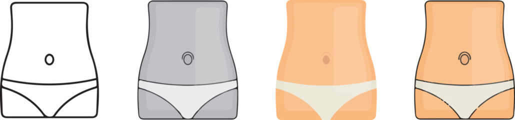 human anatomy. Belly icon with 4 different styles.