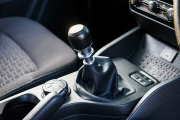 automatic transmission shift selector in the car interior. Closeup a manual shift of modern car...