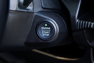 Close up engine car start button. Start stop engine modern new car button,Makes it easy to turn...