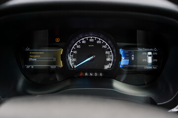 car​ instrument panel, car​ speed motor of​ night, car​ dashboard​ modern​ automobile control​illuminated panel​ speed display.	